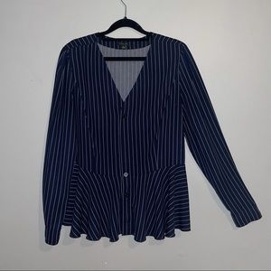 Ann Taylor Pinstripe Peplum Blouse
